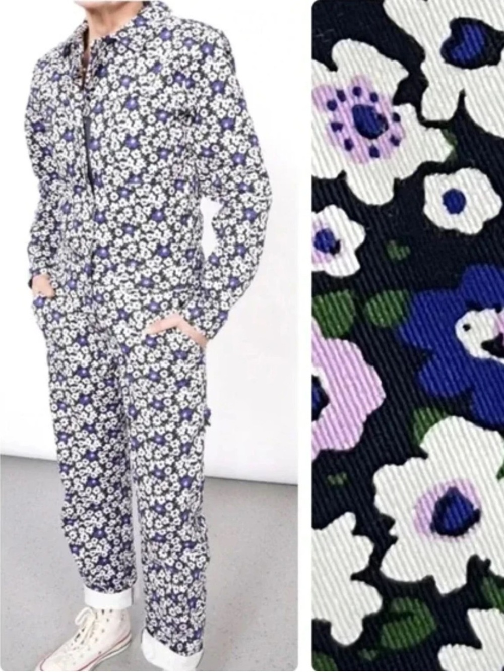 Wildfang The Essential Coverall in Purple Floral Print Boiler Suit Utility XXL